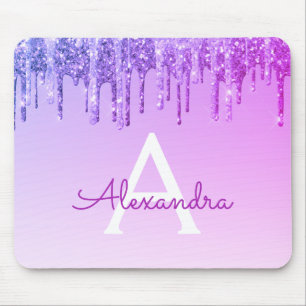 Purple Sparkle Glitter Monogram Name Mousepad