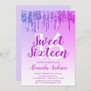 Purple Sparkle Glitter Sweet Sixteen Birthday Invitation