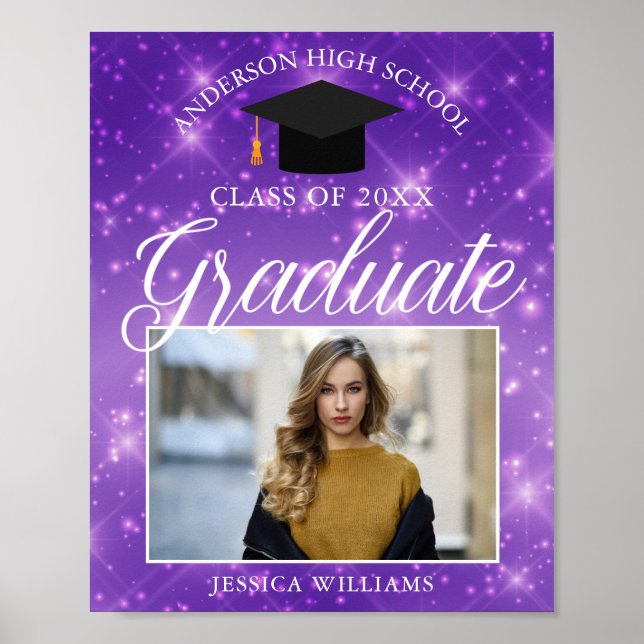 Purple Sparkle Graduate Photo Graduation Party Poster (Front)