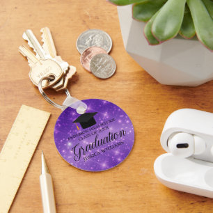 Purple Sparkle Graduation Chic Custom Graduate Key Ring