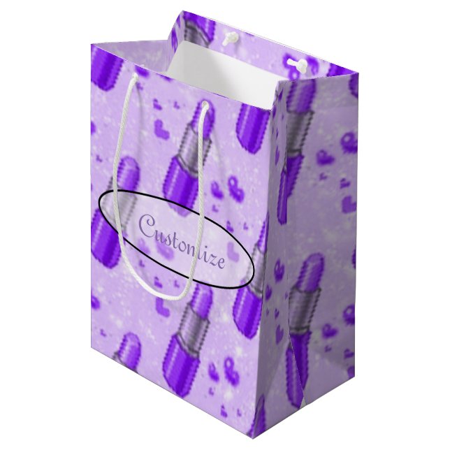 Purple Sparkle Lipstick Lover Gift Bag (Front Angled)