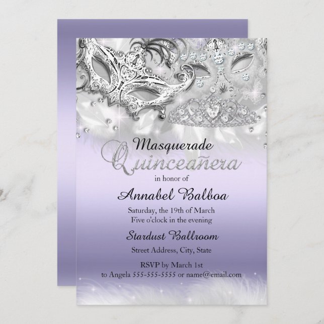 Purple Sparkle Masquerade Quinceanera Invite (Front/Back)