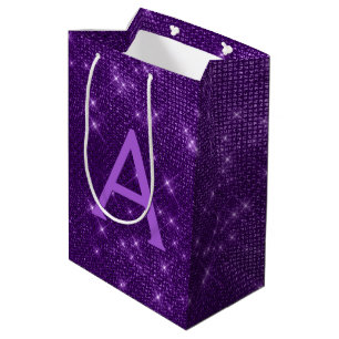 Purple Sparkle Monogram - Add Your Name Medium Gift Bag