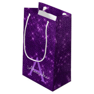 Purple Sparkle Monogram - Add Your Name Small Gift Bag
