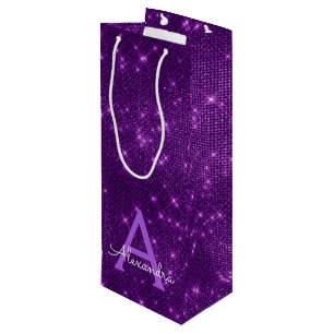 Purple Sparkle Monogram - Add Your Name Wine Gift Bag