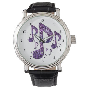 Purple Sparkle Music Notes Wrist Watch