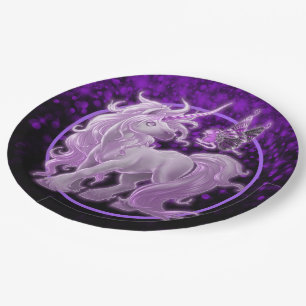 Purple Sparkle Pink Unicorn Paper Plate