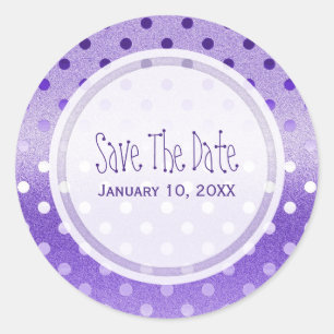 Purple Sparkle: Polka-dots: Save The Date Stickers