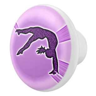 Purple Sparkle Ribbon Gymnastics Ceramic Knob