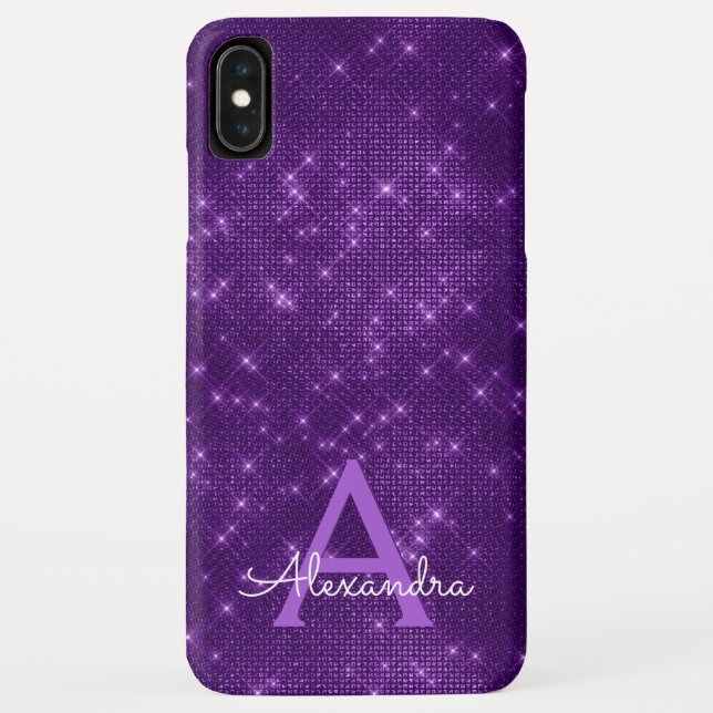 Purple Sparkle Shimmer Monogram & Initial Case-Mate iPhone Case (Back)