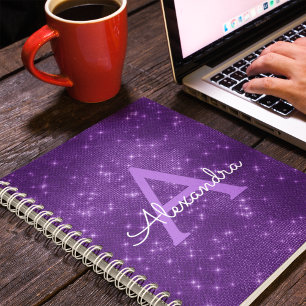 Purple Sparkle Shimmer Monogram & Initial Spiral Notebook