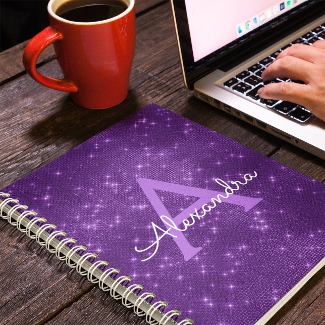 Purple Sparkle Shimmer Monogram & Initial Spiral Notebook (Creator Uploaded)