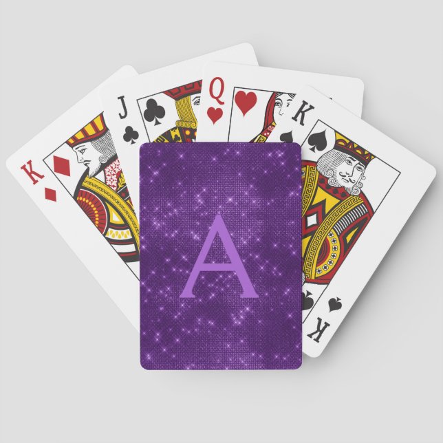 Purple Sparkle Shimmer Monogram Name & Initial Playing Cards (Back)