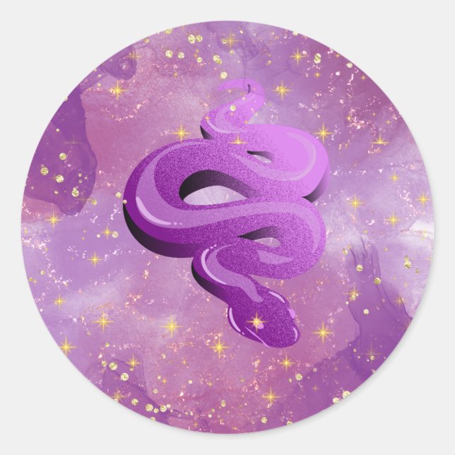 Purple Sparkle Snake Classic Round Sticker (Front)