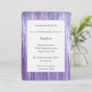 Purple Sparkle Stripes Birthday Invitation