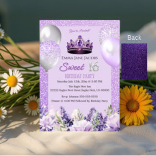 Purple Sparkle Sweet 16 Birthday Party Invitation