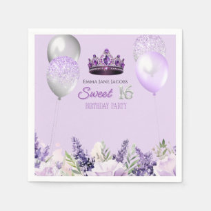 Purple Sparkle Sweet 16 Birthday Party Napkin