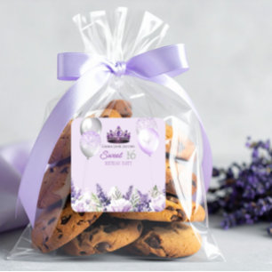 Purple Sparkle Sweet 16 Birthday Party Square Sticker