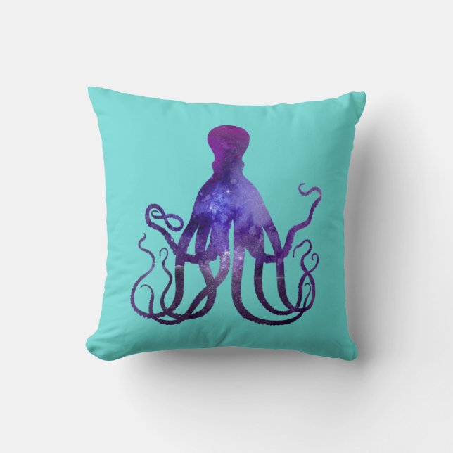 Purple Sparkle Watercolor Nautical Octopus Cushion (Front)
