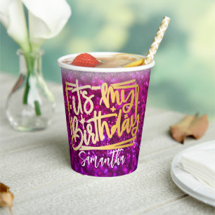 Purple Sparkles Birthday 18th   21st   30th  50th Paper Cups