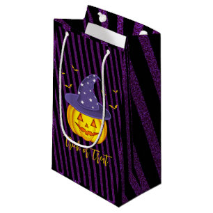 Purple Sparkles & Black Stripes Halloween Pumpkin Small Gift Bag