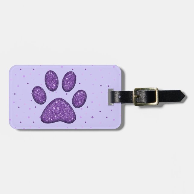 purple sparkling cat paw print - luggage tag (Front Horizontal)