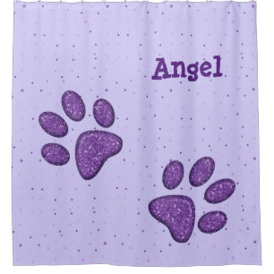 purple sparkling cat paw print - shower curtain