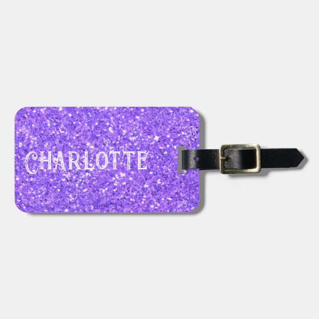 Purple sparkling glitter pattern    luggage tag (Front Horizontal)