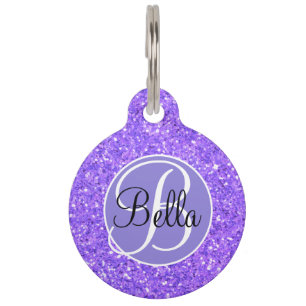 Purple sparkling glitter pattern monogrammed  pet tag