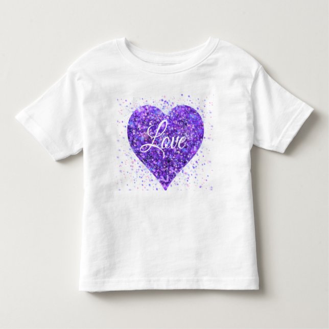 Purple sparkling heart, love glitter valentine toddler T-Shirt (Front)