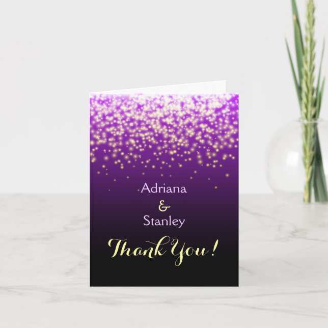 Purple sparkling lights wedding Thank You Card (Front)
