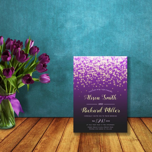 Purple sparkling lights winter night wedding invit invitation (Creator Uploaded)