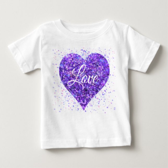 Purple sparkling sequins, love graffiti valentine baby T-Shirt (Front)