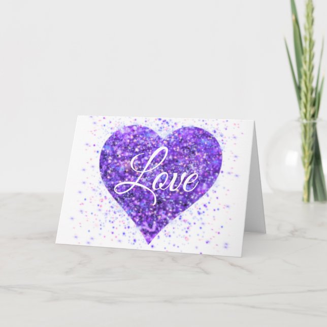 Purple sparkling sequins, love graffiti valentine card (Front)