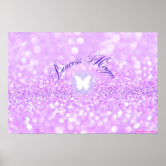 Purple Sparkly Glitter Butterfly Princess Poster