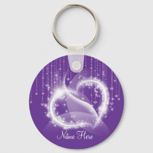 Purple Sparkly Hearts Keychain