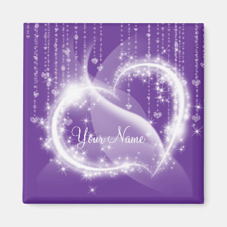 Purple Sparkly White Heart Refrigerator Magnet