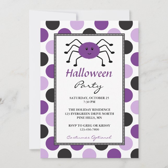 Purple Spider Halloween Party Invitations (Front)