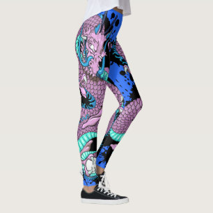 Purple Splash Dragon Tattoo Art on Electric Blue Leggings