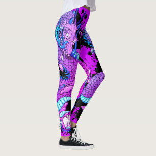 Purple Splash Dragon Tattoo Art on Electric Purple Leggings