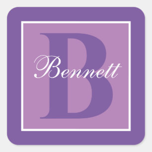 Purple Split Initial Monogram personalised Square Sticker