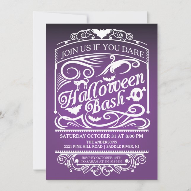 Purple Spooky Gothic Halloween Invitation (Front)