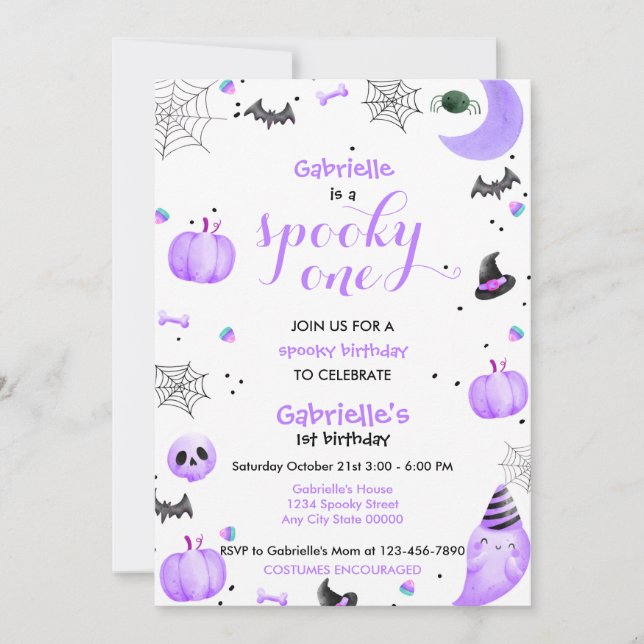 Purple Spooky One 1st Birthday Ghost  Invitation (Front)