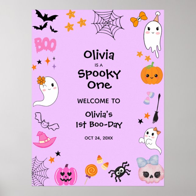 Purple Spooky One Halloween 1st Birthday Welcome  Poster (Front)