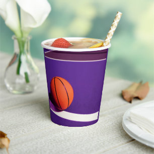 Purple Sports Birthday Party Court & Basketball  Paper Cups