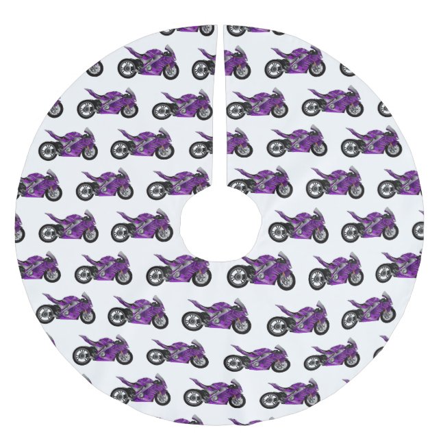 Purple sports motorcycle cartoon  brushed polyester tree skirt (Front)