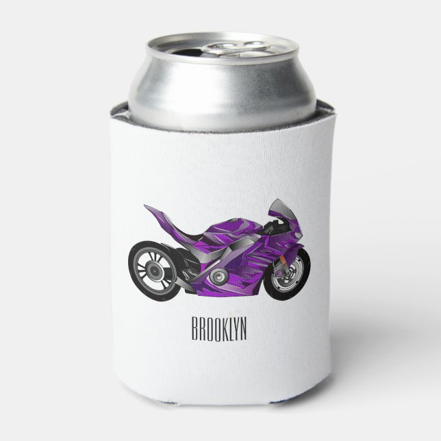 Purple sports motorcycle cartoon can cooler (Can Front)