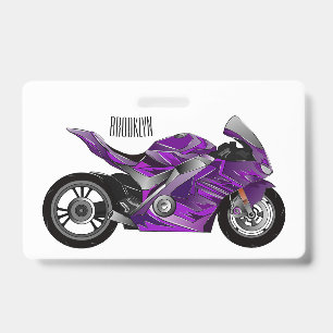 Purple sports motorcycle cartoon  ID badge