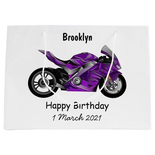Purple sports motorcycle cartoon large gift bag (Front)