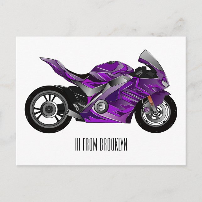 Purple sports motorcycle cartoon  postcard (Front)